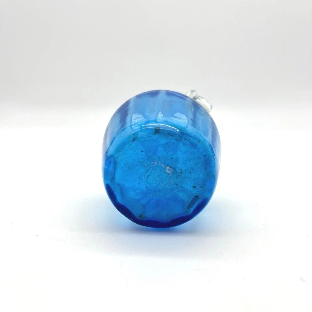 Vintage Blue Mini Blown Glass‎ Pitcher Small Art Glass Bud Vase Ruffled Spout